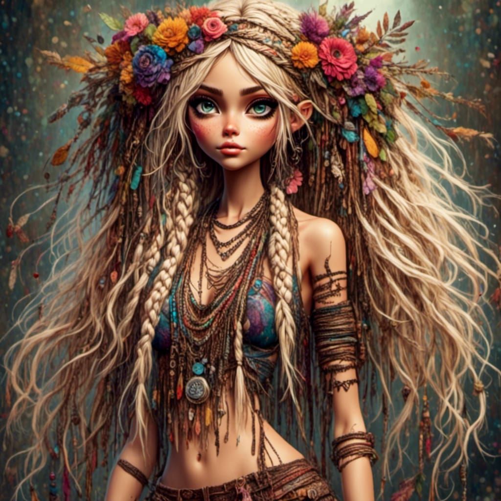 Bohemian Hippie Girl with Woodstock Vibe