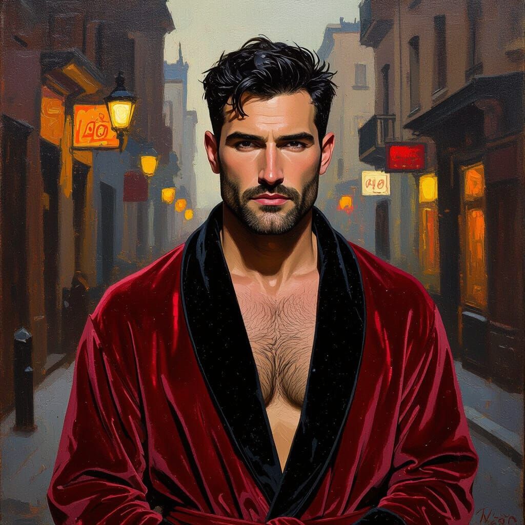 Sad Man in Velvet Robe: Impressionist Portrait