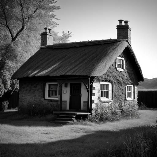 Quaint Old Cottage in Black and White