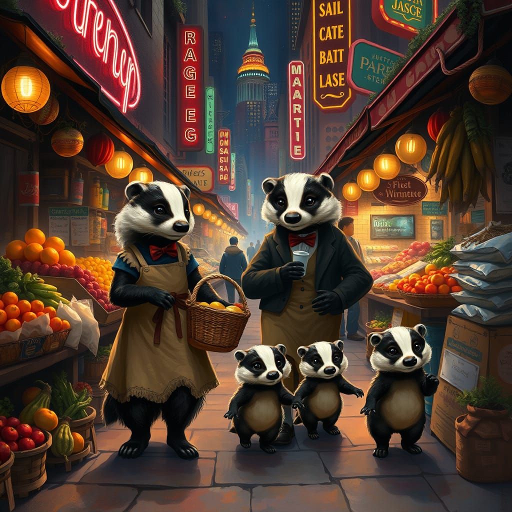 Badgers market in the night.