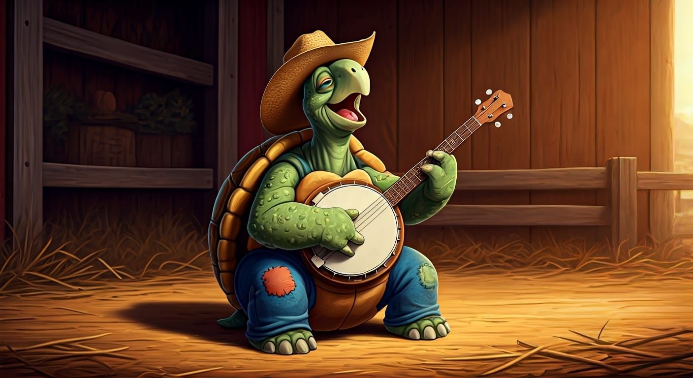 Turtle Cowboy Sings a Folksong in Animated Style
