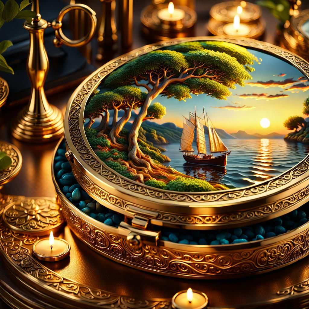 Elegant Compact With Waves and Sailboat in 3D