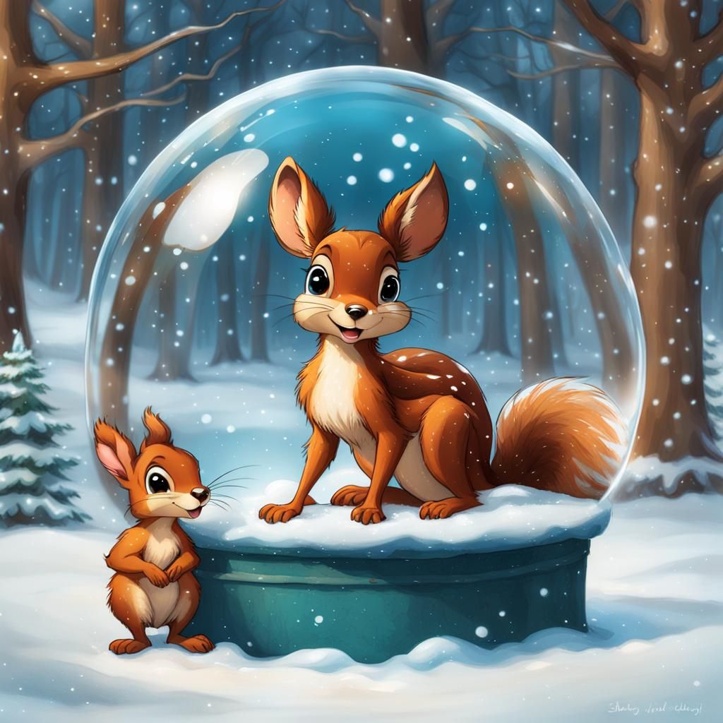 Bambi and Squirrel Holiday Celebration in Bubble