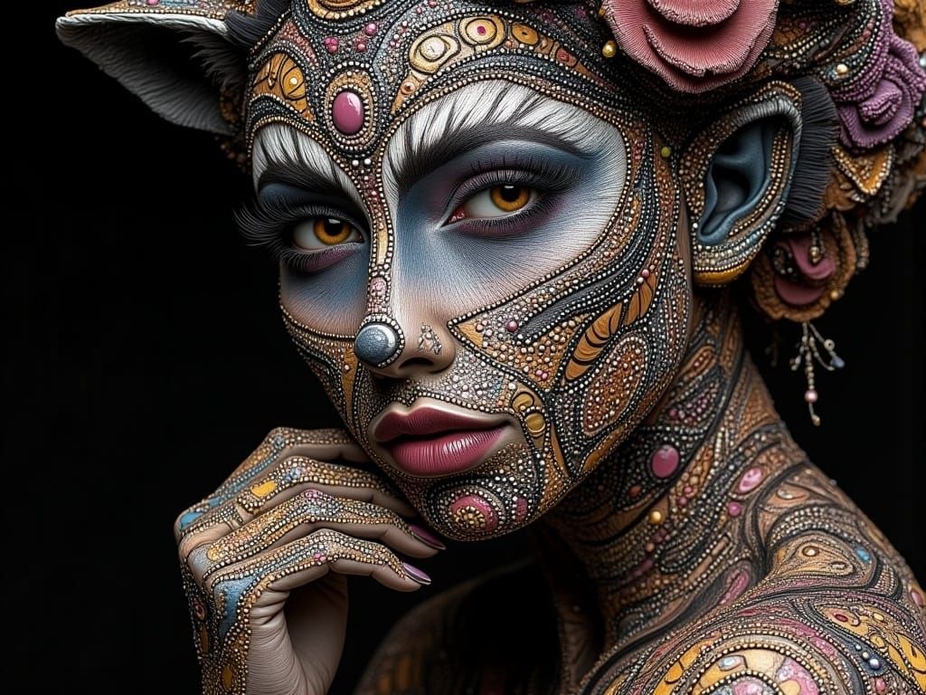 Surreal Japanese Woman with Mandala Face