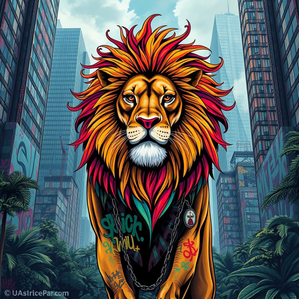 Urban Jungle Lion in Vibrant Graffiti Style