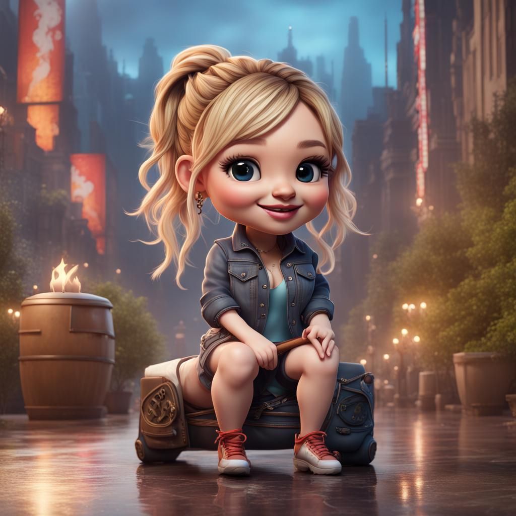 Hyperrealistic Hilary Duff as Cute Chibi