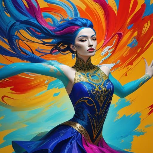 Abstract Expressionist Dancer in Vibrant Hues