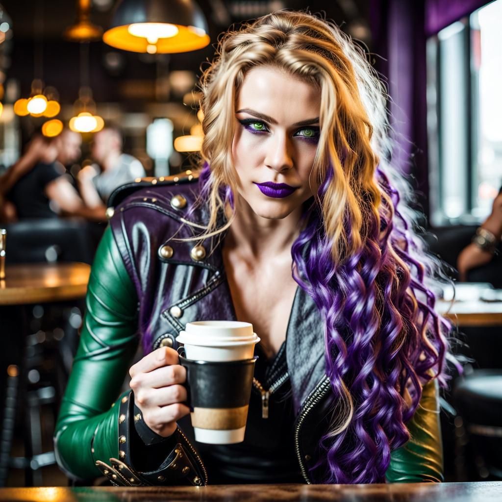 Valkyrie in Cafe with Viking Features