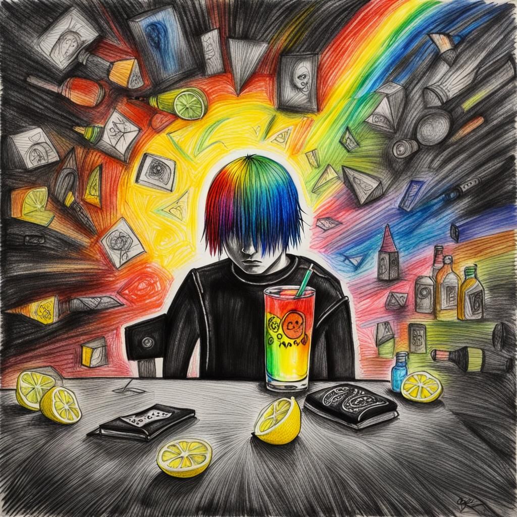 Gloomy Goth Teen: Surreal Crayon and Rayograph Art