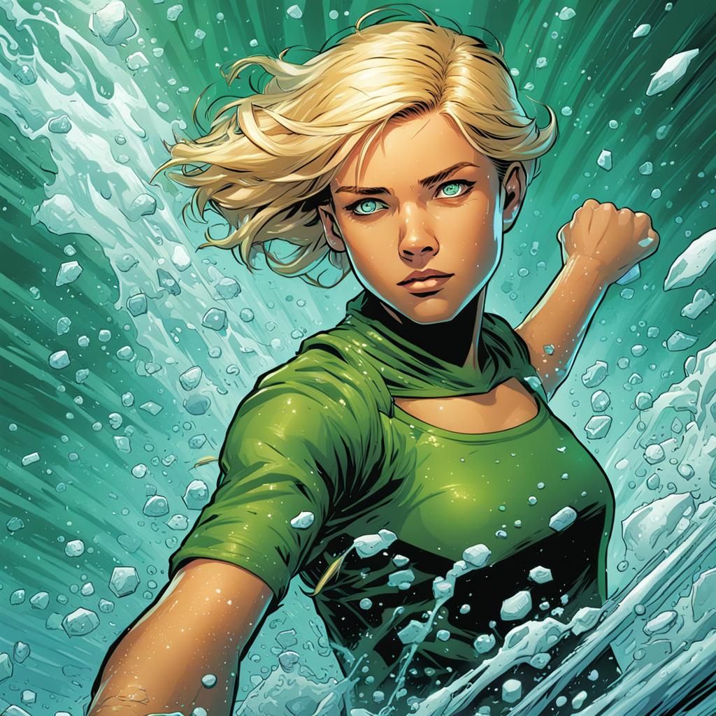Teen Girl with Water Powers in Comic Book Art