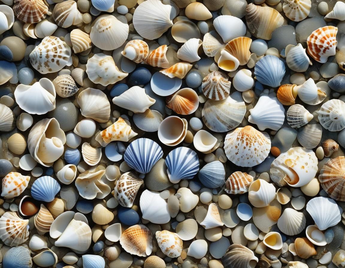 Seashells on Wadden Sea as Watercolor Painting