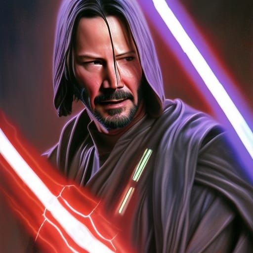 Keanu Reeves portraying a Jedi from Star Wars Old Republic, ...