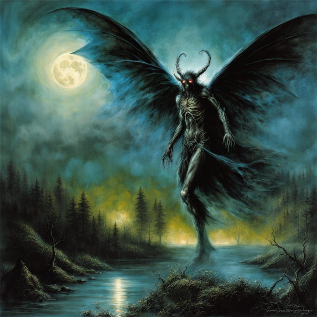 Mothman Folklore Fantasy in West Virginia, Dark Art Style