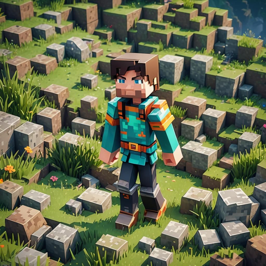 Minecraft Character in Blocky Anime Landscape