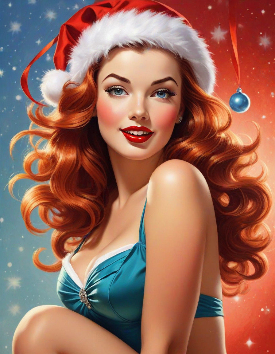 Vintage Christmas Pin-Up Girl in Art Deco Style