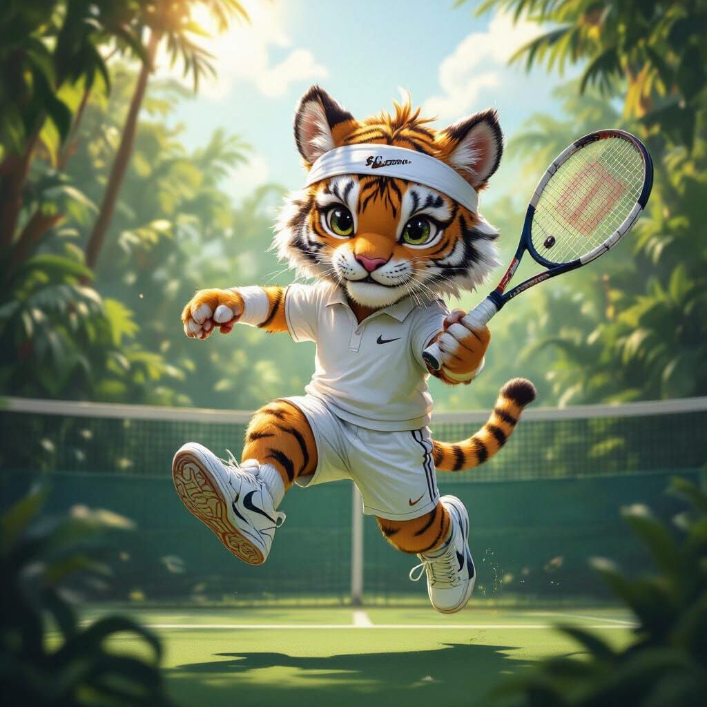 Chibi Tiger Tennis Ace in Jungle Court