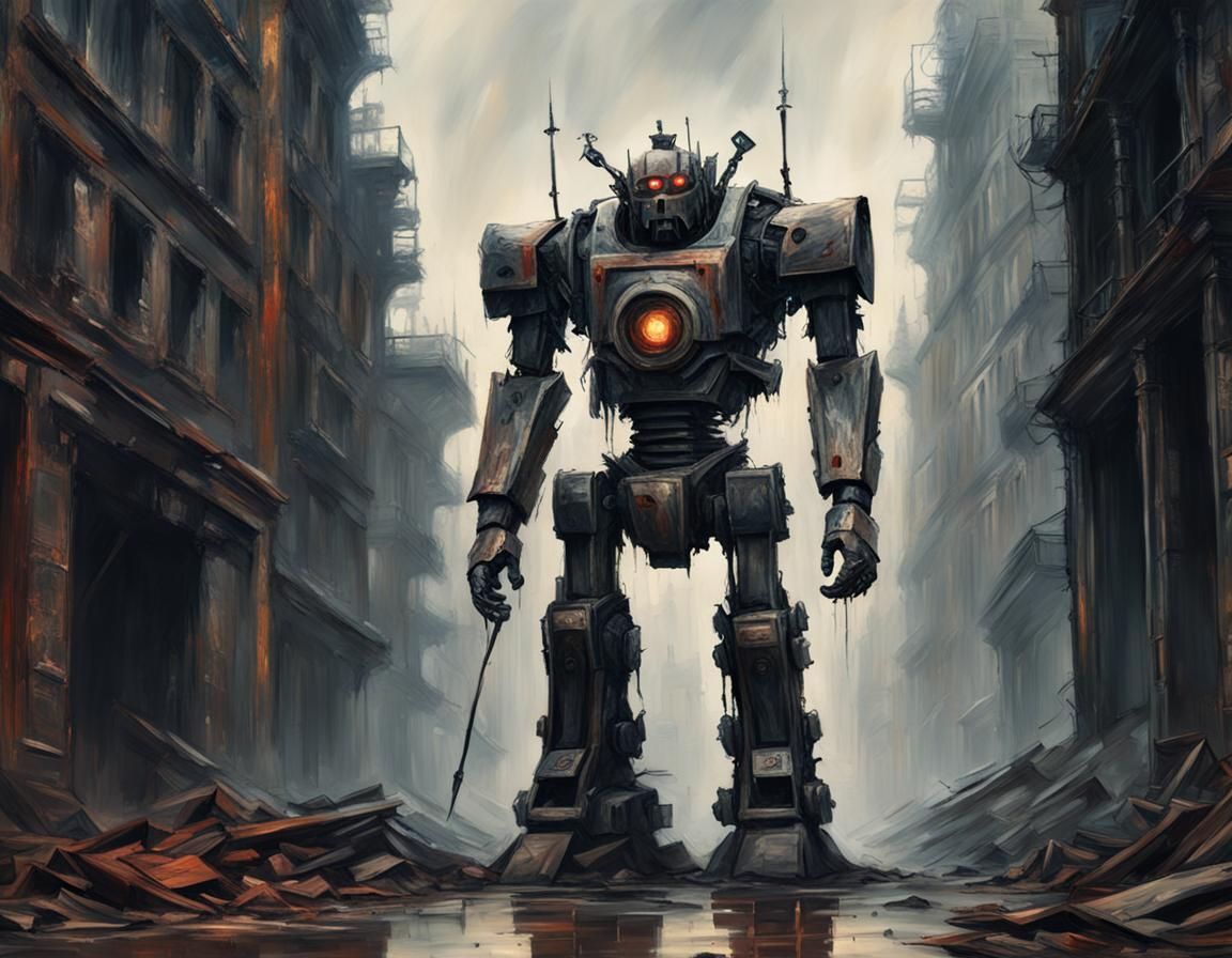 Gothic Robot Suit: Epic Impressionist Masterpiece