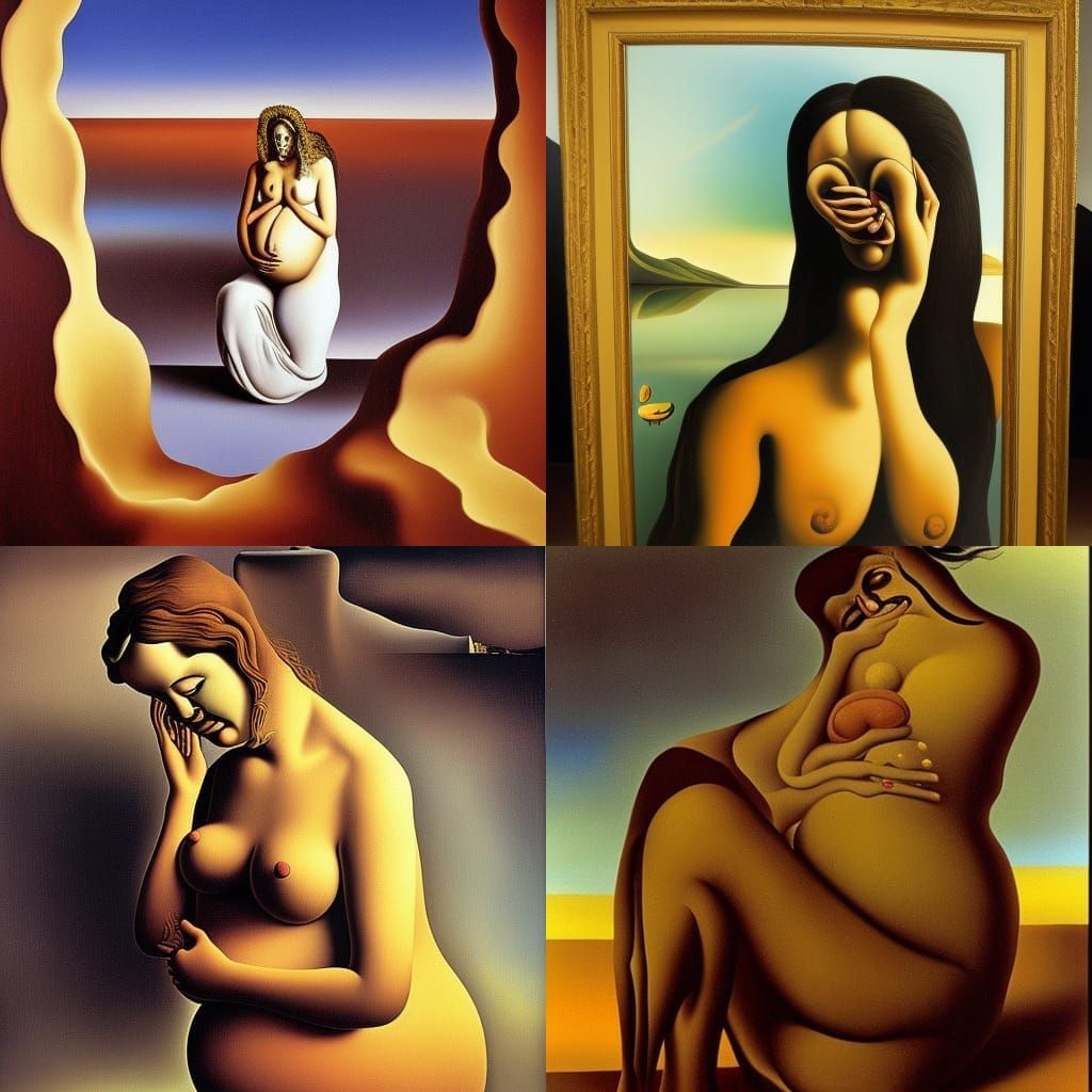 Pregnant Woman Crying: Surrealist Oil Painting