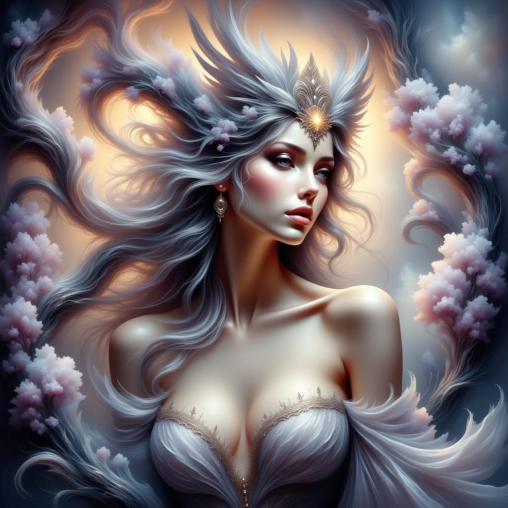 Anime Dragon Sorceress Casting Spells in Fantasy Garden