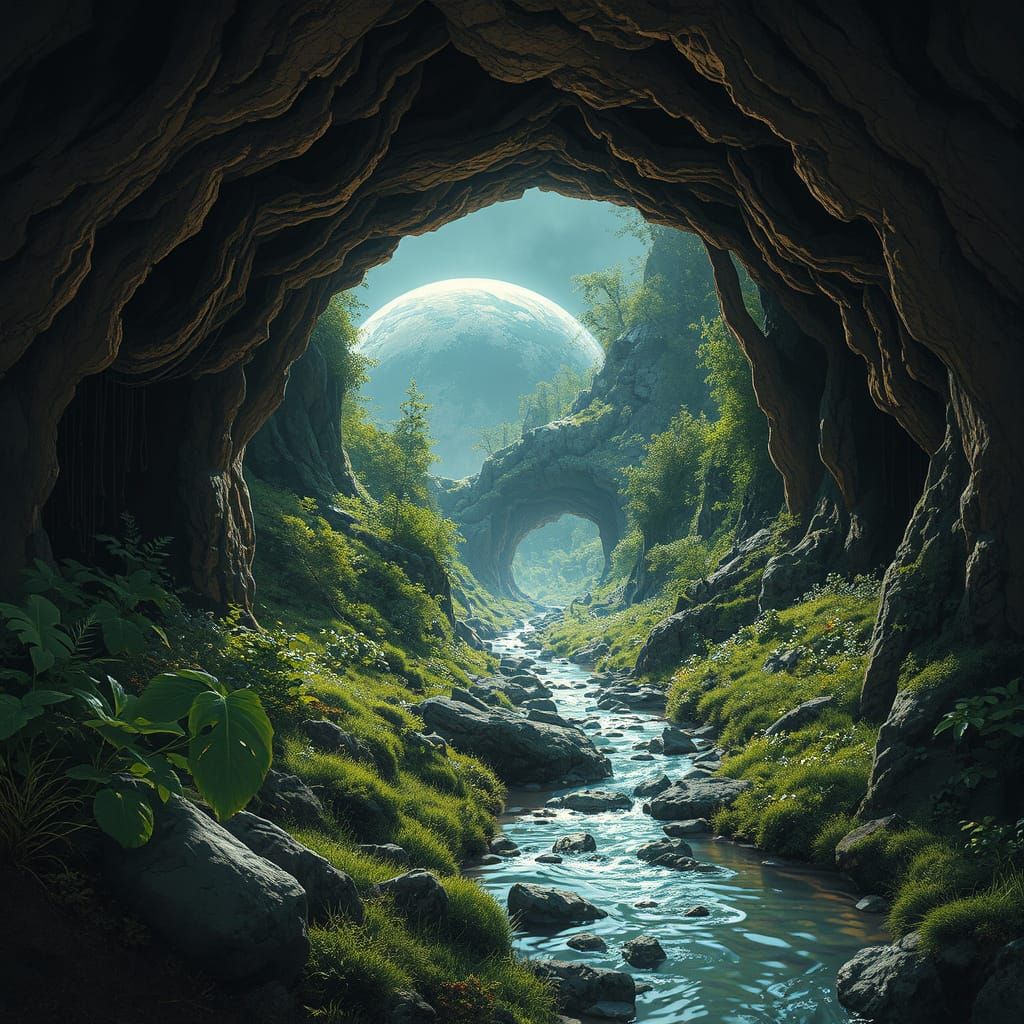 Eerie Cavern View of Galaxy as Digital Art