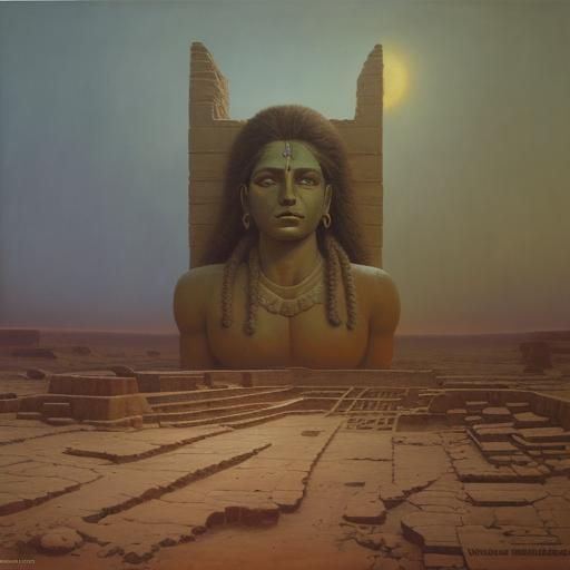 Mohenjo-Daro Nuclear Blast: Oil Painting by Gurney