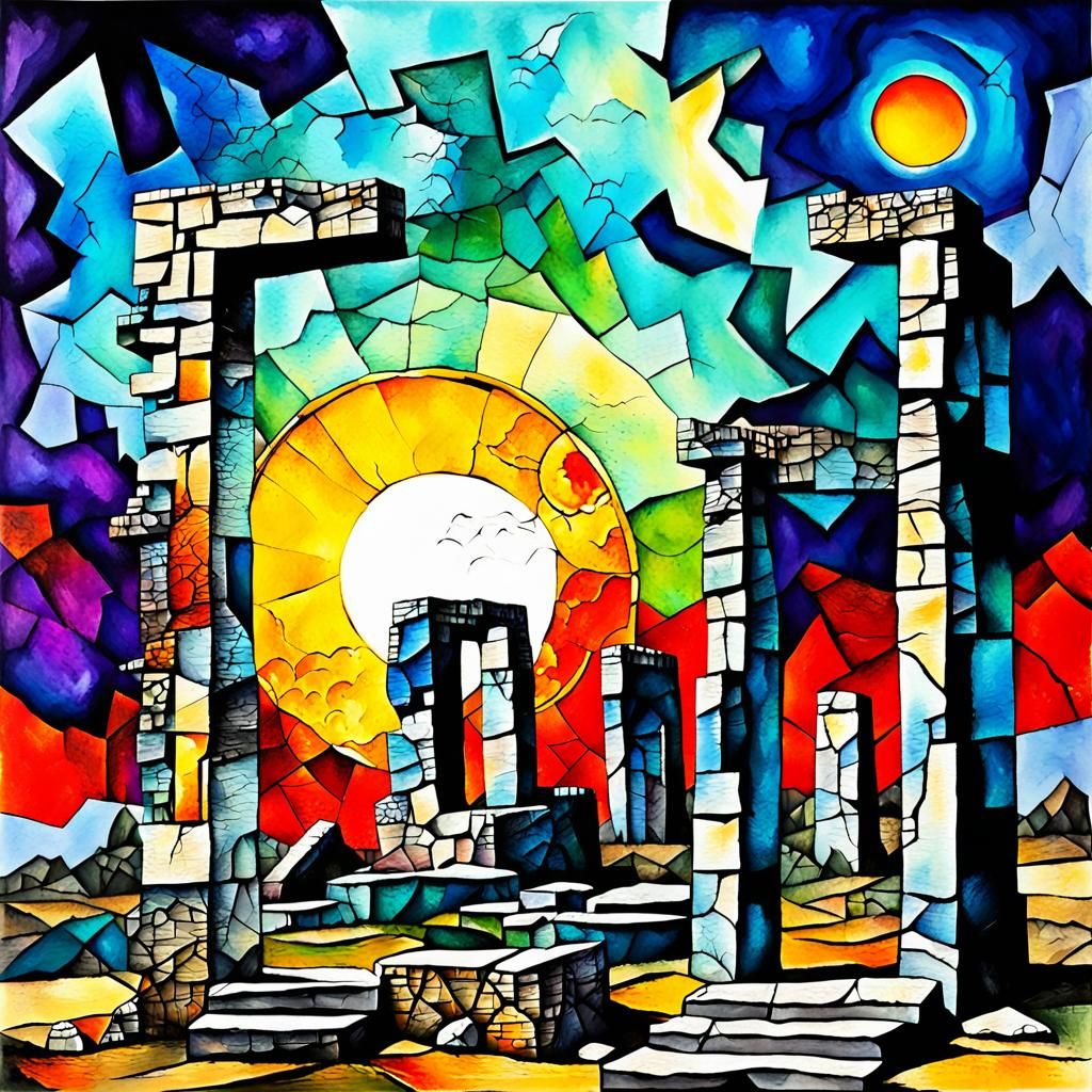 Maximalist Ancient Ruins with Alcohol Ink Effects