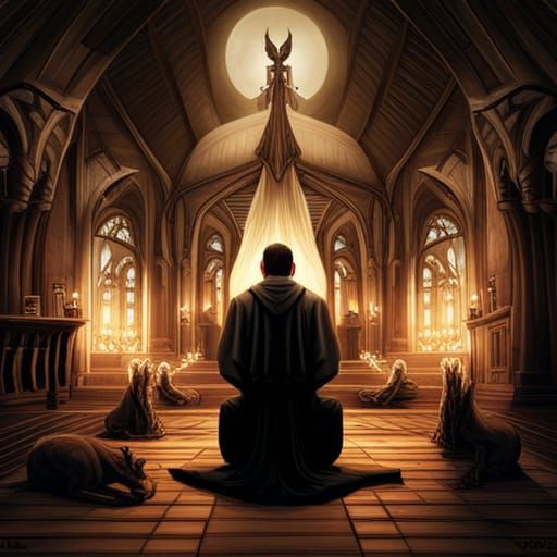 Orthodox Priest Praying in Dark Fairycore Demonscape