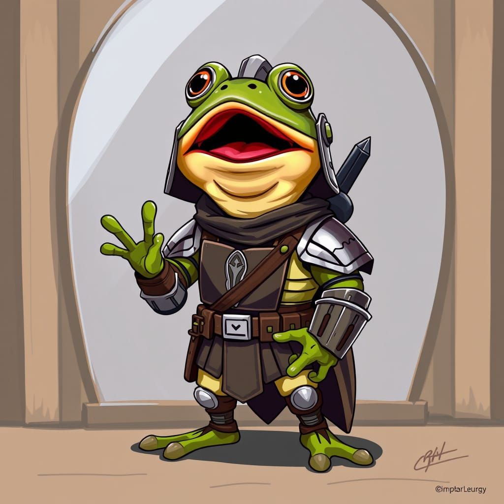 Frog in Mandalorian Armor, Cartoon Style