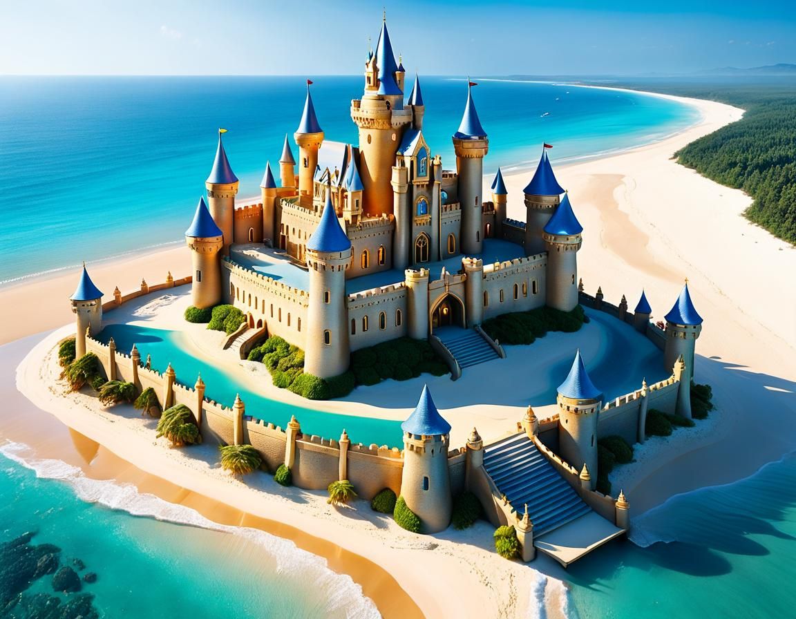 Golden Sand Castle on a Shimmering Beach