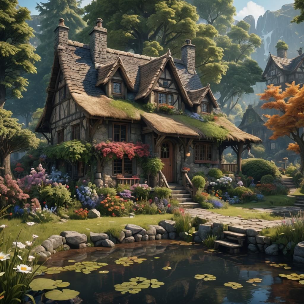 Fantastical Cottage Scene in Detailed Matte Painting
