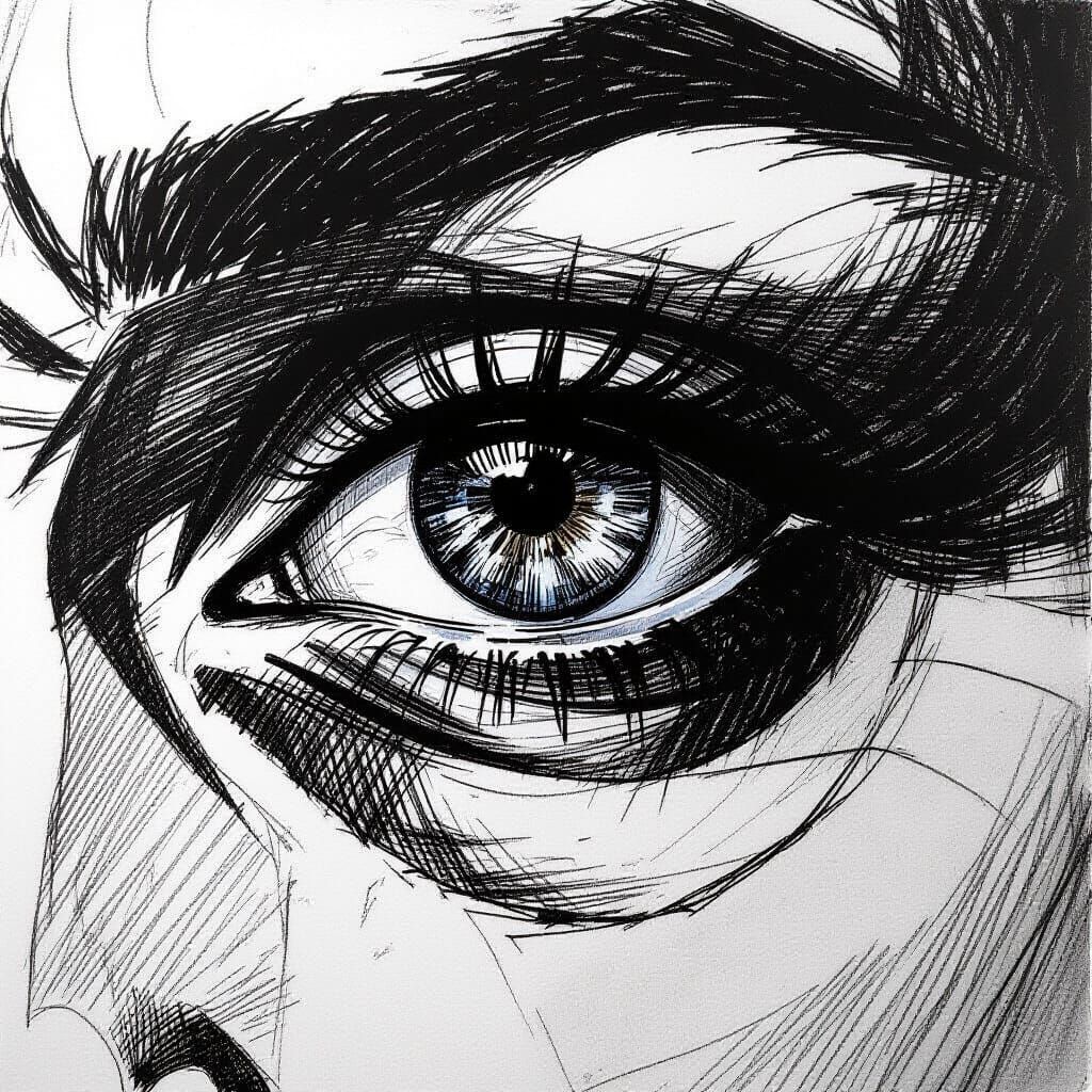 Haunting Black Ink Sketch of an Eye