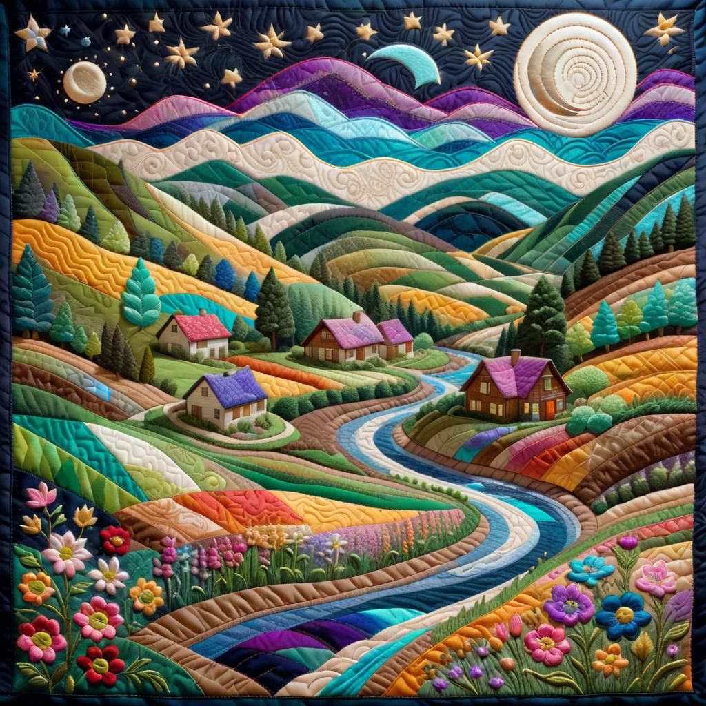 Quilted Cottagecore Landscape in 3D Illustration