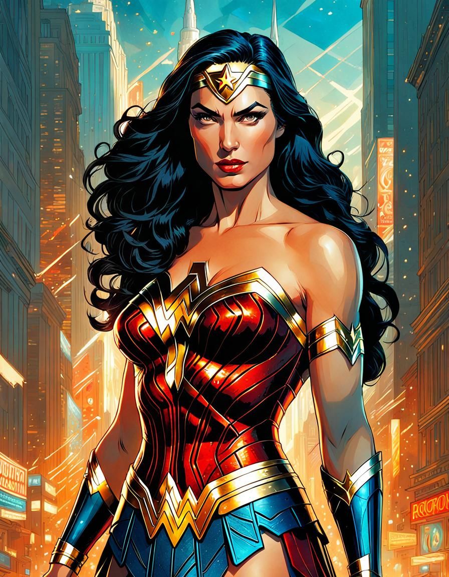 Wonder Woman Portrait in Detailed Comic Style