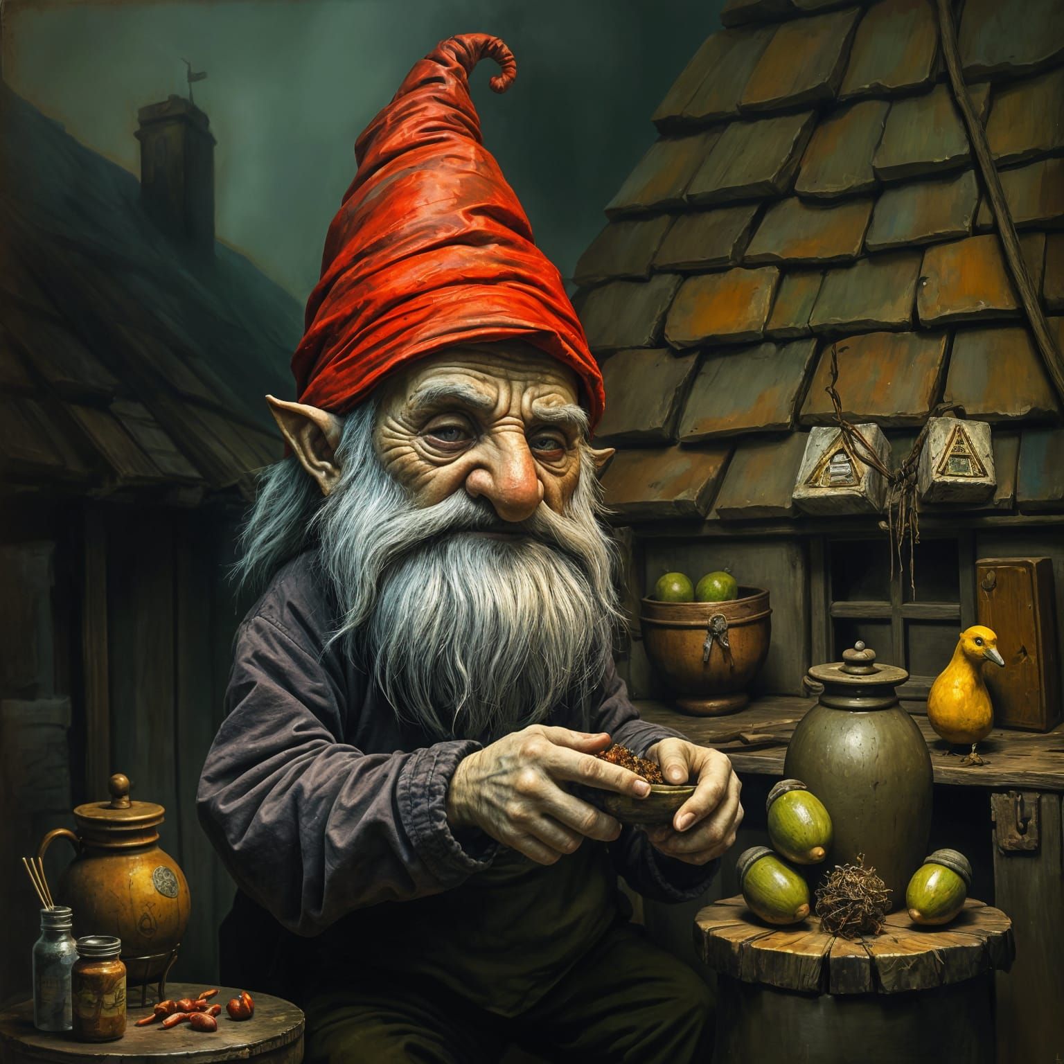 Grimdark Gnome Peddler Portrait in Oil