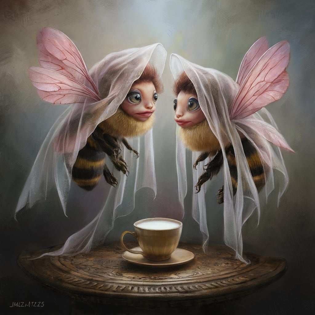 Ethereal Bee Creatures with Veils over Milk