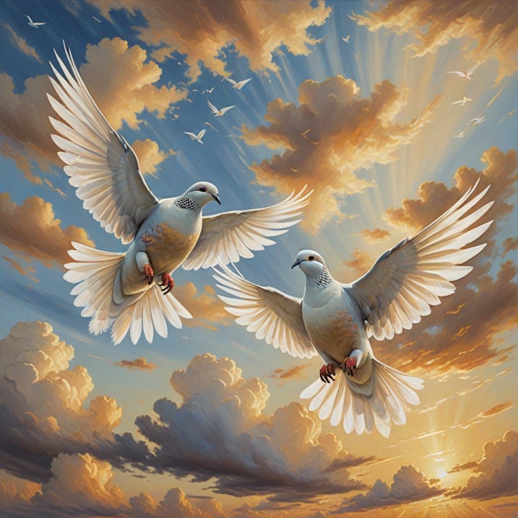 Divine Turtle Doves in Ethereal Golden Hour Light