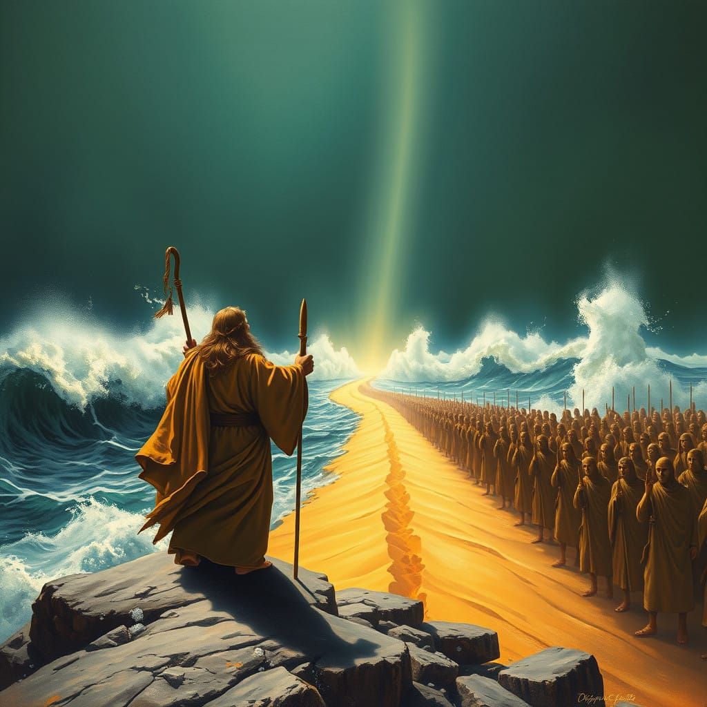 Moses Parting the Red Sea in a Dreamlike, Chagall-Inspired S...