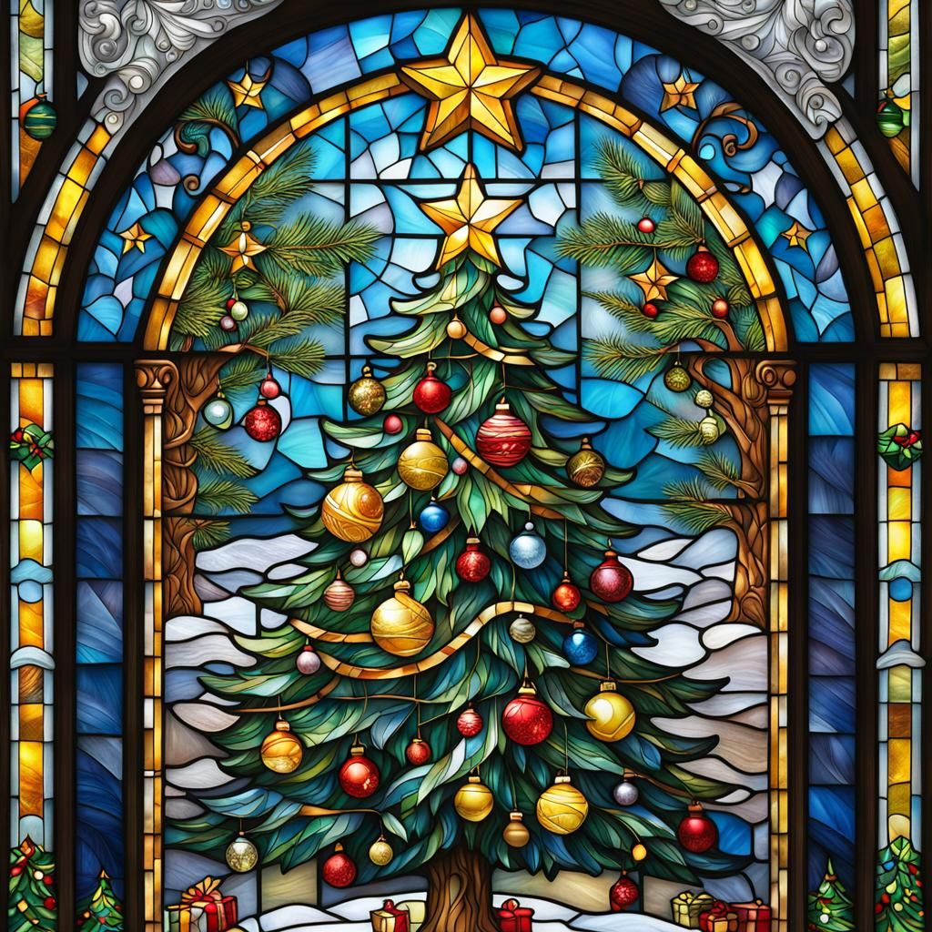 Glowing Christmas Tree in Stained Glass