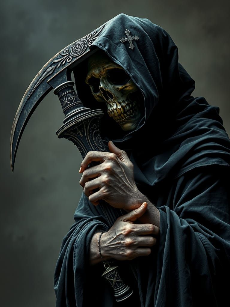 Grim Reaper Portrait in Tarot Card Style
