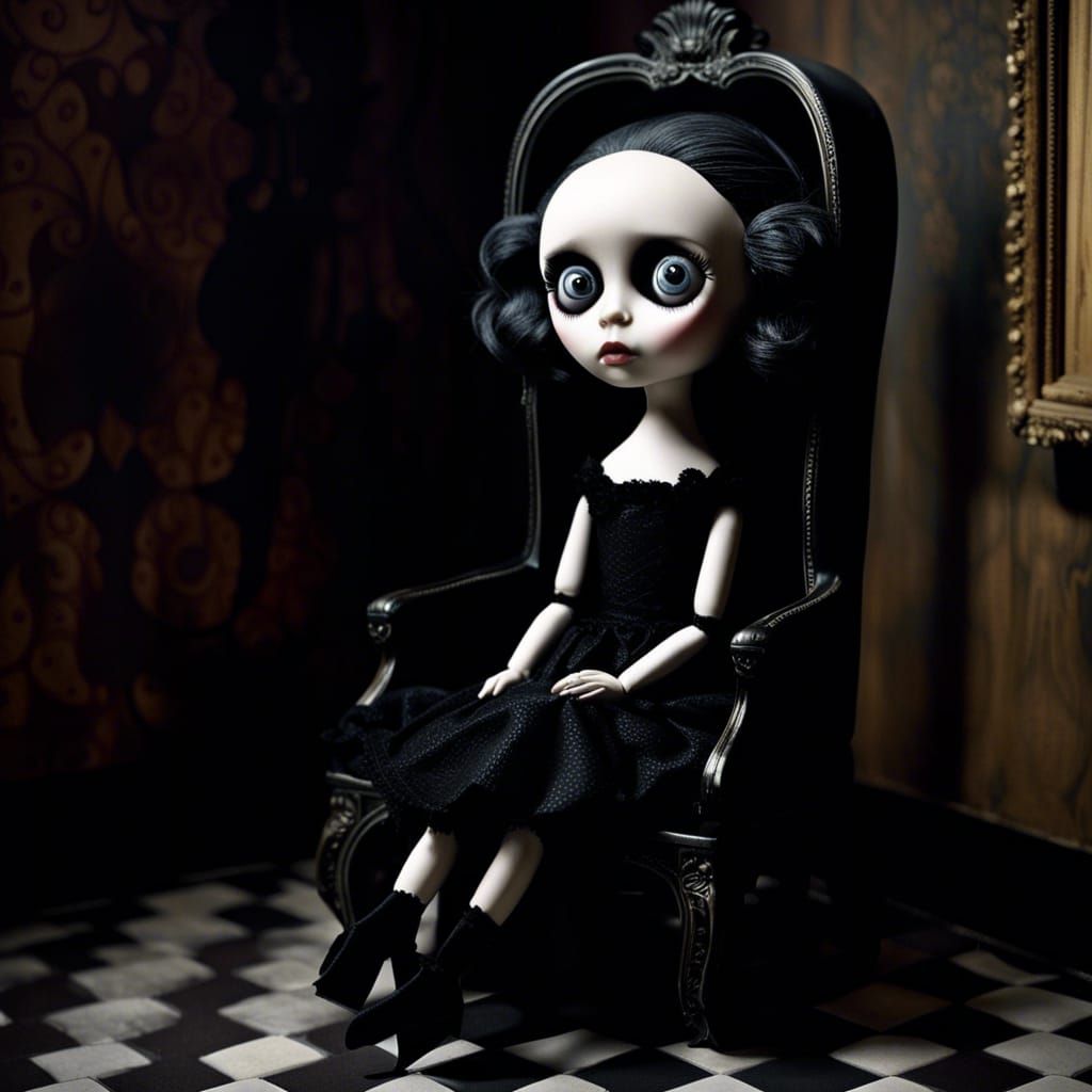 Gothic Doll in Dark Corner: Hyperrealistic Portrait