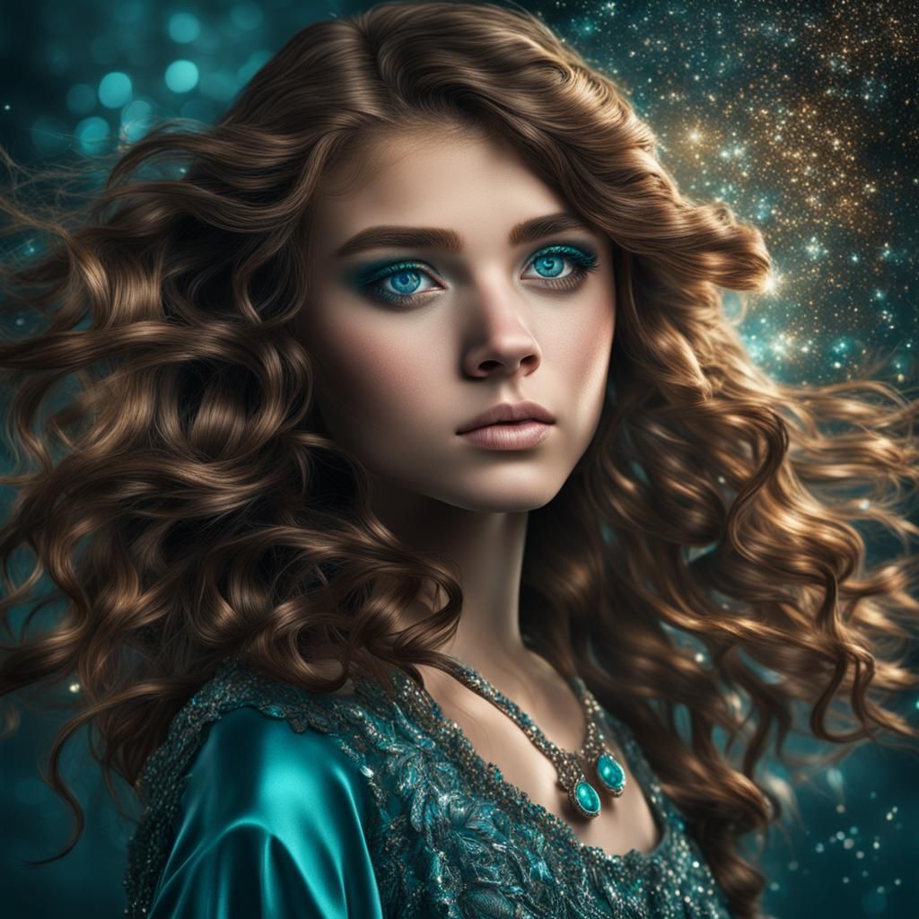 Hyperrealistic Portrait of a Girl with Teal Eyes