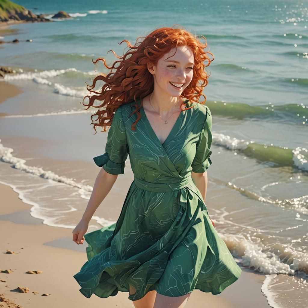 Smiling Scottish Woman on a Beach: Anime Key Visual