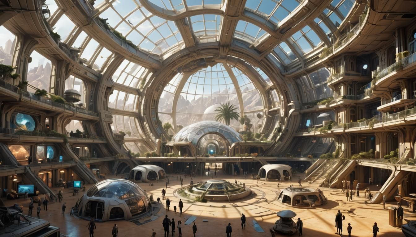 Futuristic Dome City in Desert Landscape