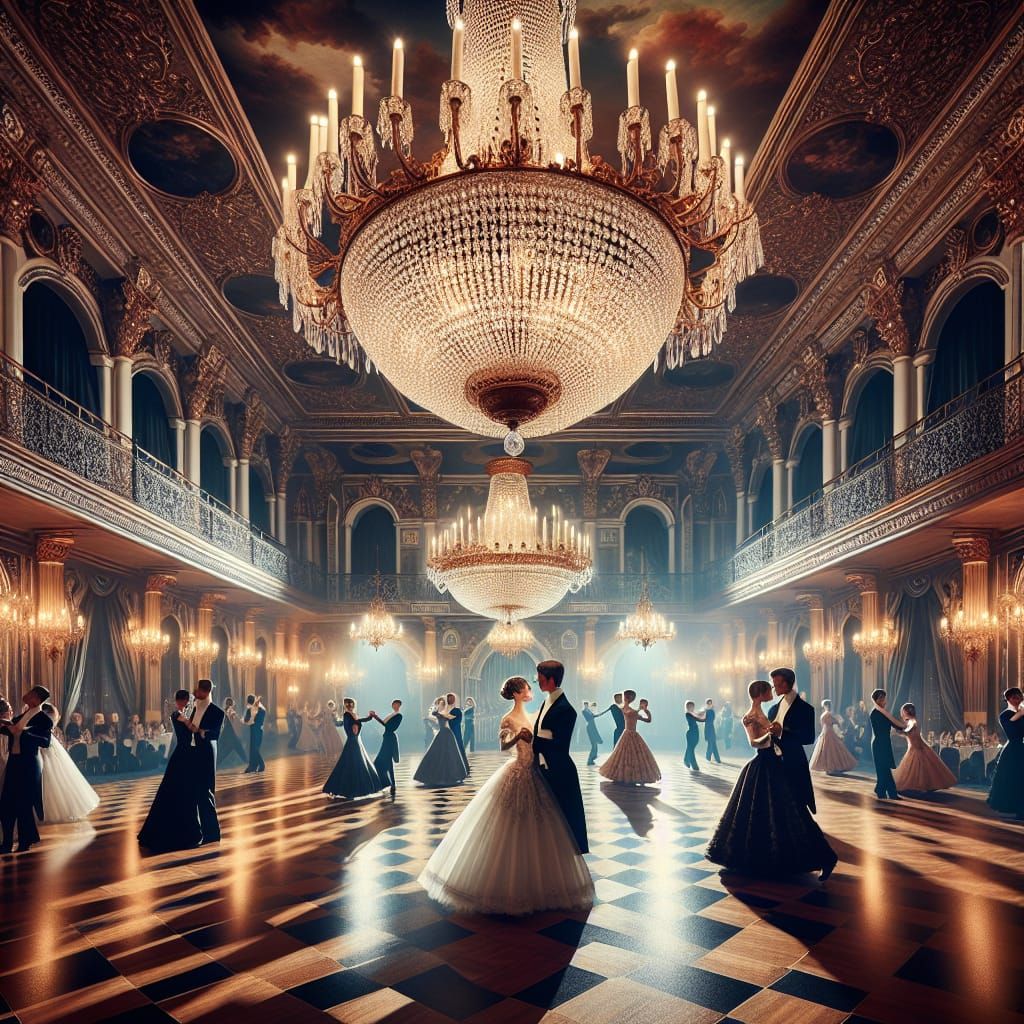 Elegant Ballroom Scene with Dancing Couples
