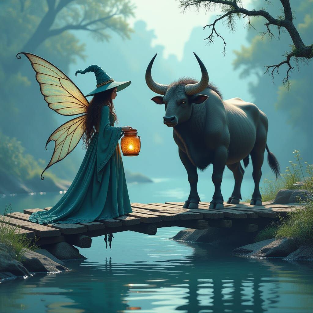 Fairy Witch, Minotaur, and Jararaca on Bridge