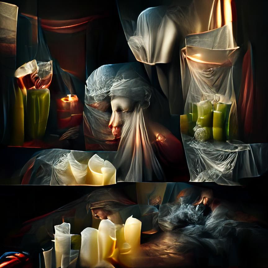 Mourner with Candles in Dramatic Chiaroscuro Lighting