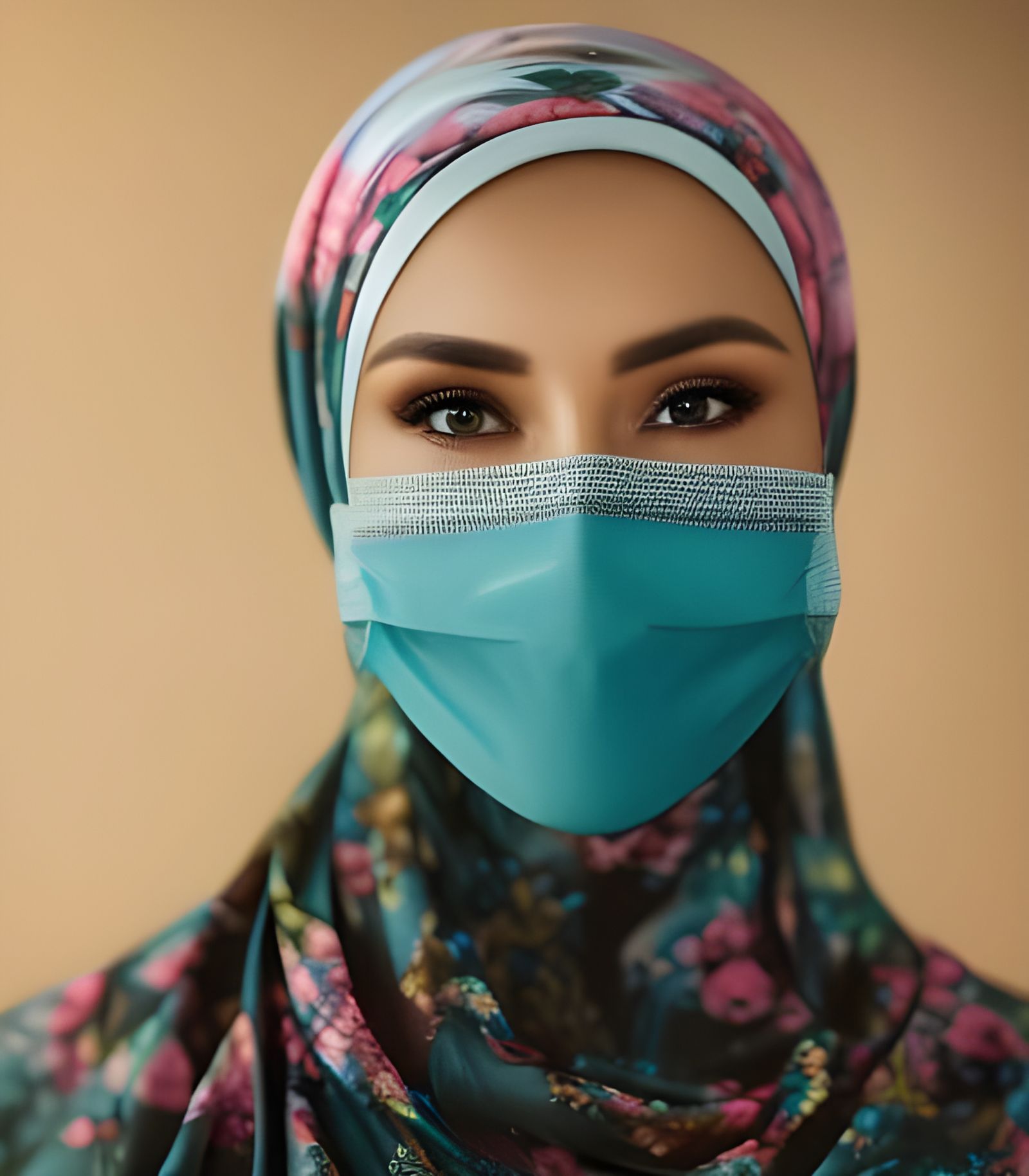 Woman in Hijab and Mask in Mystic Forest