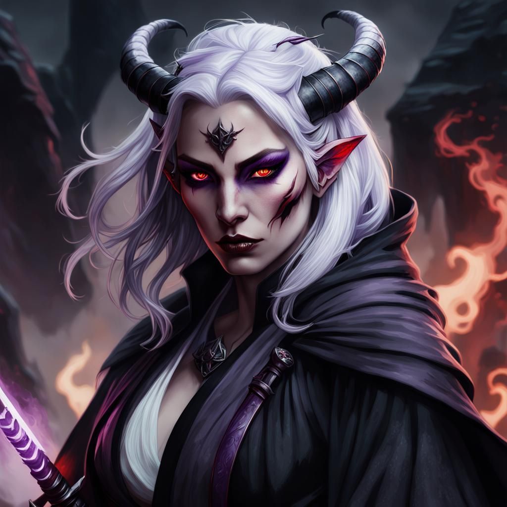 Tiefling Portrait in Dark Fantasy Art Style