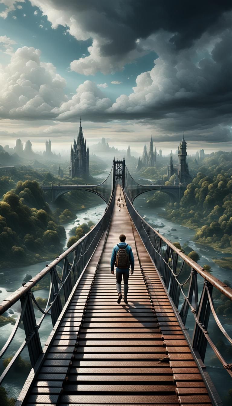 Man on Bridge: Detailed Fantasy Concept Art