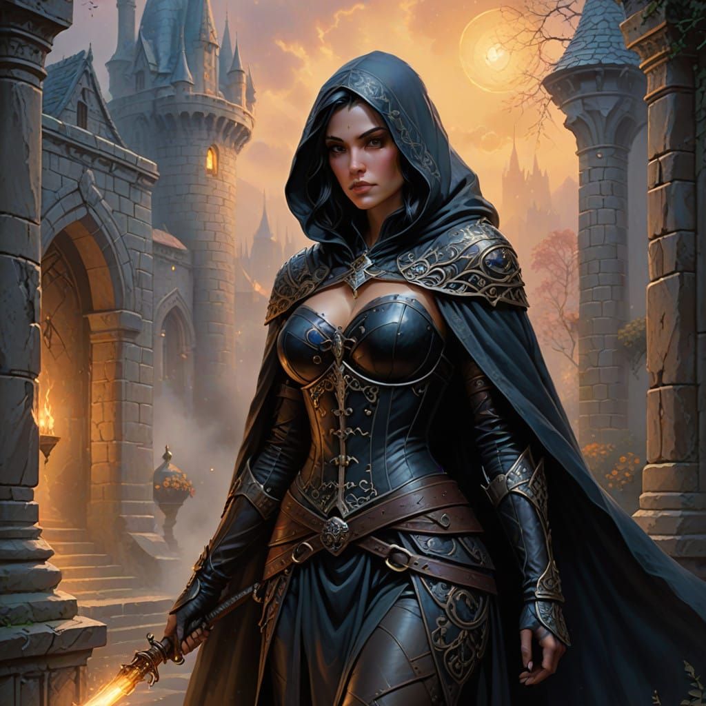 Mysterious Assassin in Dark Fantasy Castle